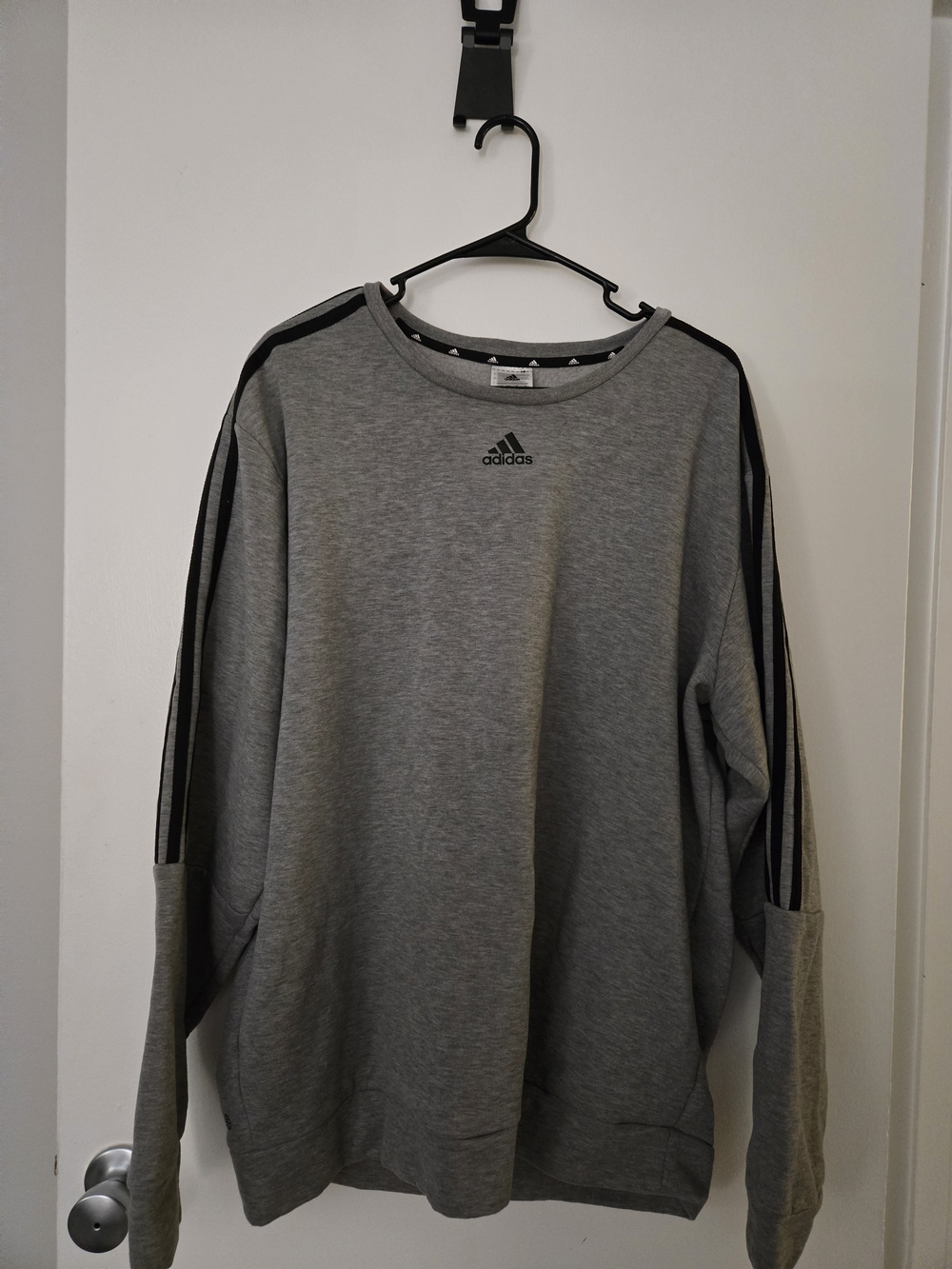 Adidas Men’s Gray Black 3-Stripes Crewneck Sweatshirt